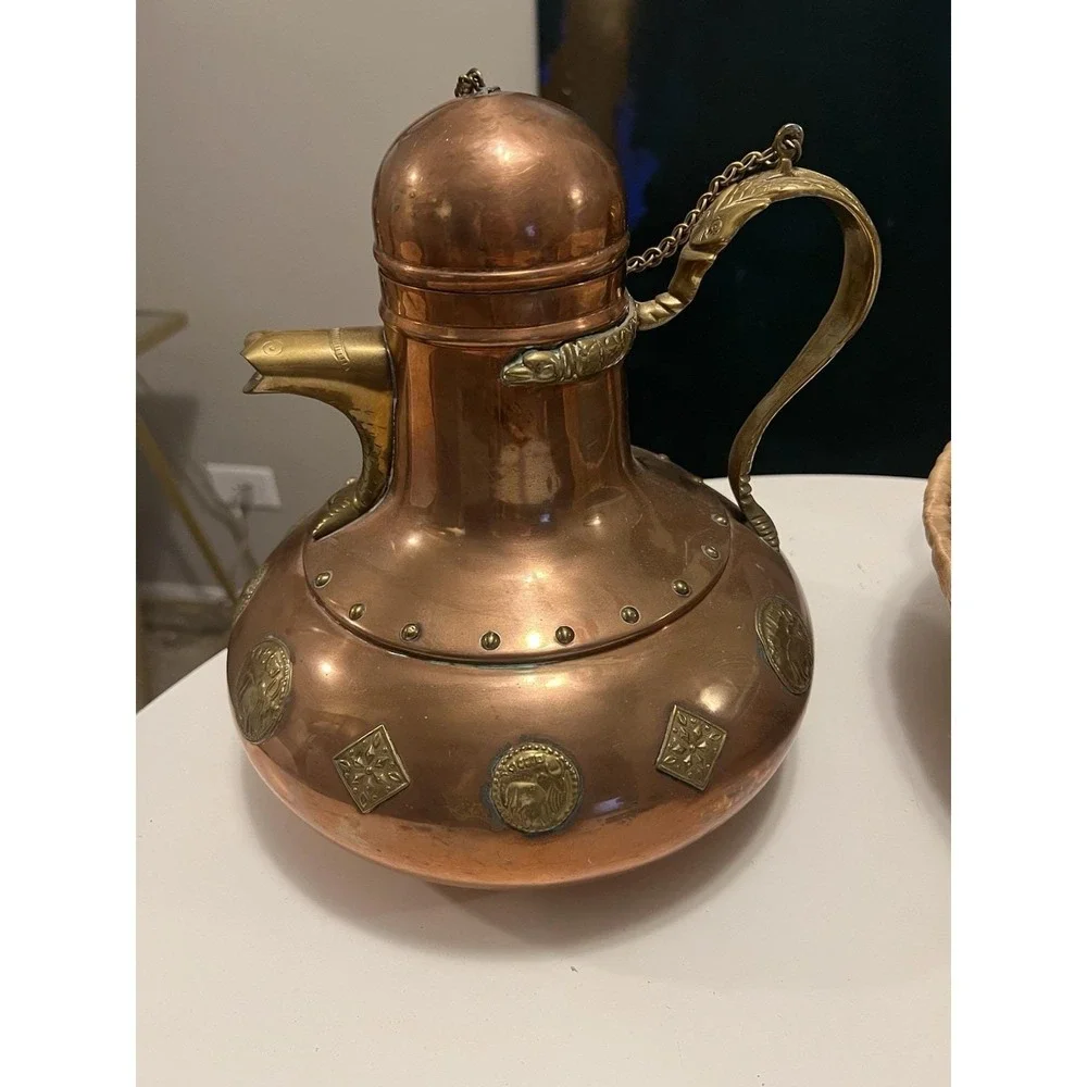 Vtg Middle East Copper / Brass Tea Pot Mystic Brass Creatures Approx 11" height - Picture 10 of 15